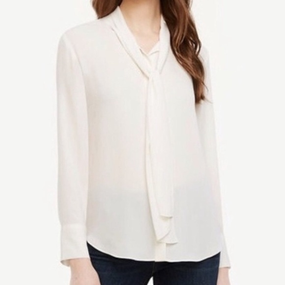 Brooks Brothers Georgette Bow-Neck Blouse Women’s 14 Ivory Button Up Top NWT - Picture 1 of 10